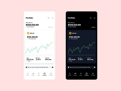 Cryptocurrency mobile app (Dark mode)