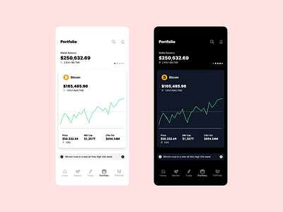 Cryptocurrency mobile app (Dark mode) crypto ui