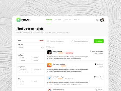 Job search platform design desktop ui