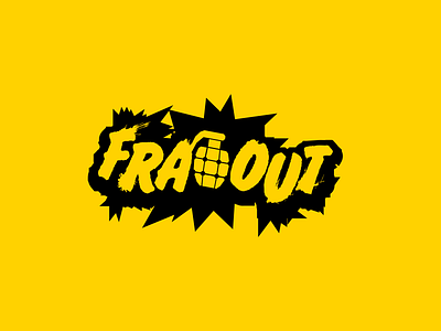 "FRAGOUT" LOGO branding design flat grenade lettering logo logo design logotype typography vector videogame yellow