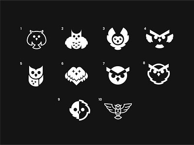 OWL LOGO REJECTS angular animal bird black branding creature flat geometric icon logo mono owl white