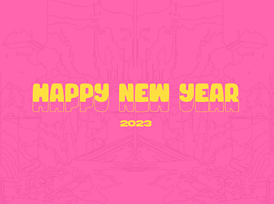 HAPPY NEW YEAR!! 2023 christmas design flat happy new year minimal new year pink vector yellow