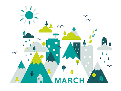 March calendar design desktop illustration landscape march mountains