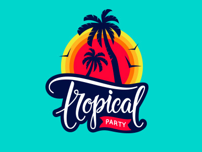 Tropical party logo beach calligraphy emblem island lettering logo palm palmtree party script tropical