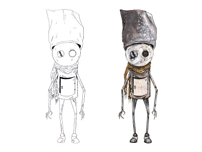 Character Design, Ink pen with watercolour. animation character design dribbble illustration ink metal pen robot student watercolour