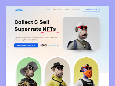 NFT Header Section crypto design header header design hero landing design landing page design nft nft marketplace nft website non fungible token ui ux wallet