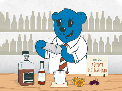 Cocktail Bear bartender blue bear colorado denver drink illustration old fashion