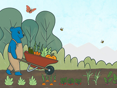 Garden Bear bees blue bear butterfly colorado compost denver gardening illustration mountains