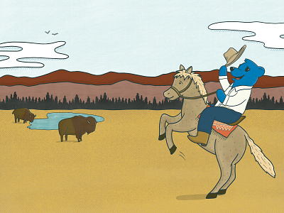Old West Denver blue bear buffalo colorado horse illustration mountains old west