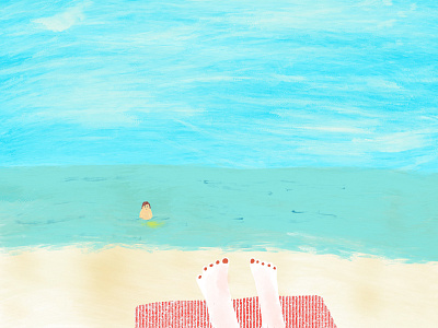 Beach Day beach beach party florida illustration pee pee in ocean sand sky toe nails water