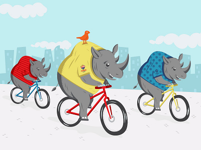 Ride for Rhinos bikes bird clouds denver rhino skyline