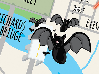 Bats austin bats bridge illustration map vector water