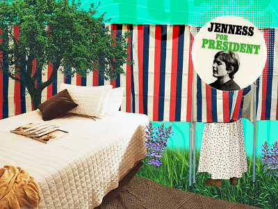 Cover image option for an upcoming podcast episode 1972 bedroom collage illustration podcast tree voting booth