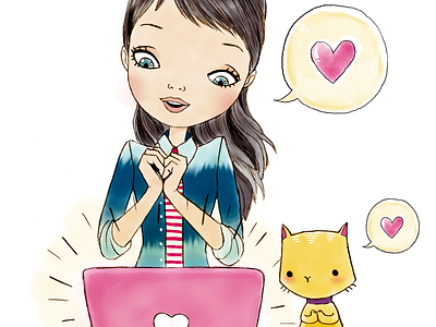 Valentine's Day Illustration cat girl heart illustration love social media valentine watercolor
