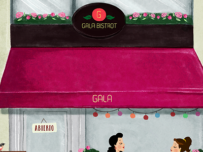 Illustration - Gala Bistrot cat girl heart illustration love restaurant social media watercolor