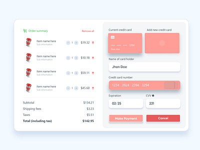 Shopping Cart page and flip Credit card UI/UX design | Racio