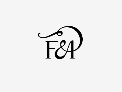 Faye & Albert ampersand black initial lettering logo minimal monogram swirls wedding