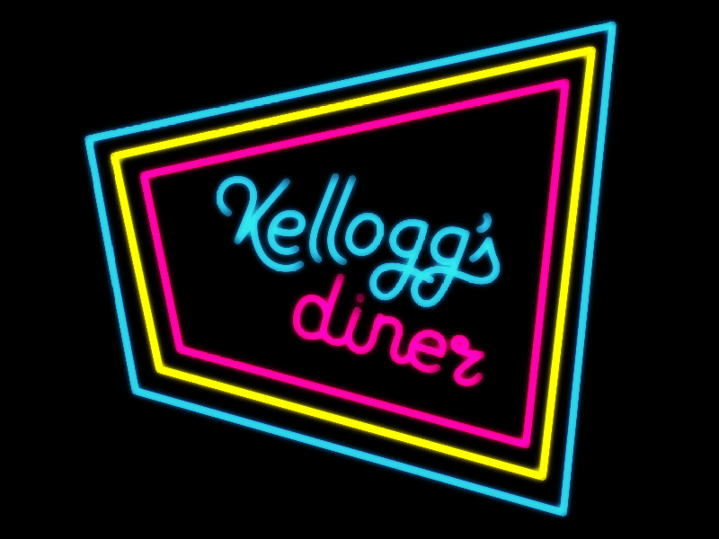 Kellog's Diner illustration neon sign typography