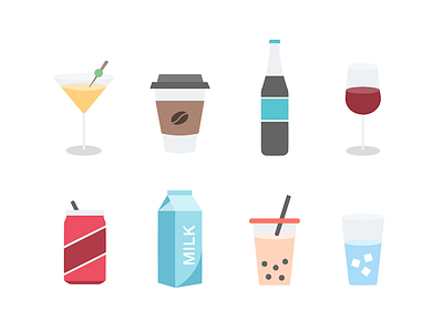 Drinks Icons beverage boba cocktail coffee drinks icons illustration milk milk tea soda water wine