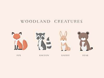 Woodland Creatures animals bear creatures cute fox illustration rabbit raccoon wildlife woodland