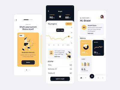 Fitness app UI app calorie clean fit fitness fitness app fitness tracker gym app minimal mobile mobile dashboard modern ui onboarding running app sleep tracker tracker trendy ui uidesign uiux