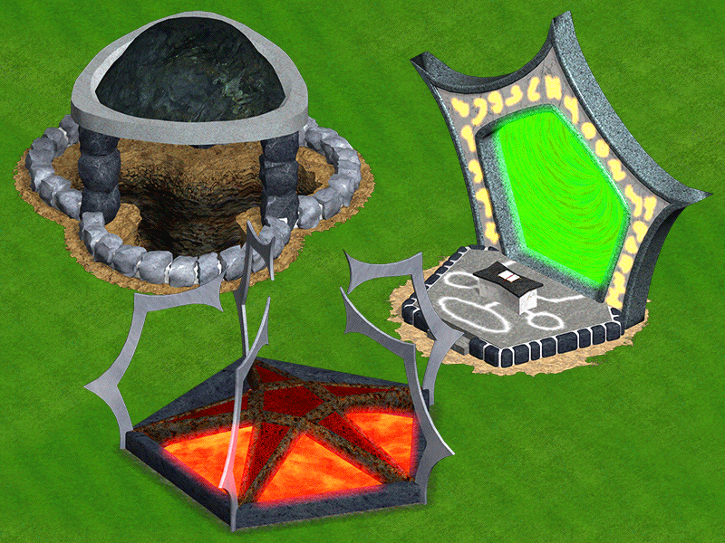 Dark Power Source, Summoning Portal and Lava Pit fantasy art game art graphic design isometric art