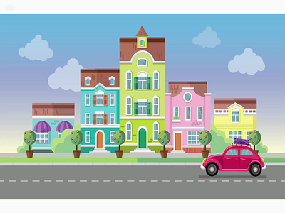Country trip car city city illustration illustration motion motion graphic vector illustration