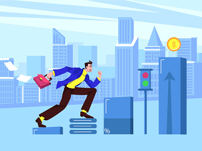 Office employee running late office being late building character flat illustraion job man money office rush vector vector illustration vectorart