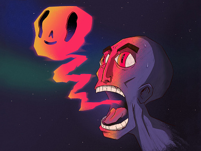 Space Scream angry bald guy character design crazy evil farhay fear florian farhay galaxy ghost gradient head illustration panic scream screaming shout space stars universe
