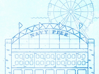 Chicago Landmarks- Navy Pier blue building chicago design graphic icon landmark symbol texture