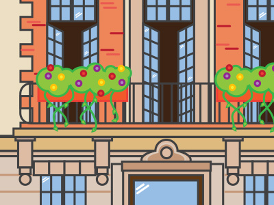Brownstones....stay tuned! blue buildings drawing green icon illustration new york nyc orange simple