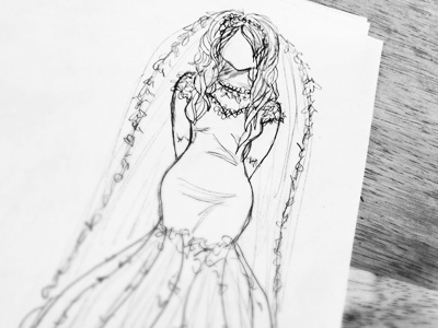 Here comes the Bride black bride drawing dress figure illustration pencil sketch wedding white