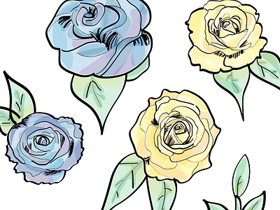 Flowers blue floral flowers illustration illustrator marker watercolor yellow