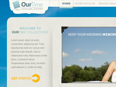 Ourtime Collections blue buttons header logo navigation slider website