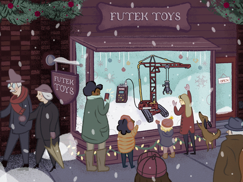 Futek - Christmas Window Toy Display animated christmas gif illustration people snow street toys window display winter xmas
