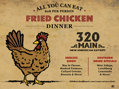 All You Can Eat Fried Chicken Dinner - Postcard advertisement all you can eat chicken dinner eatery fried chicken grit illustration new american postcard restaurant rooster