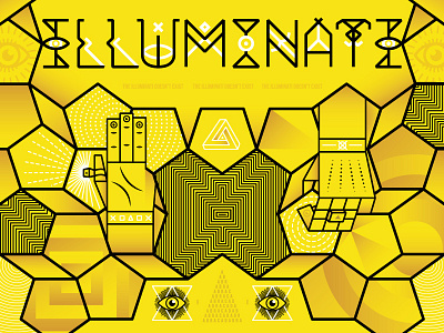 ILLUMINATI - il·lu·mi·na·ti - /iˌlo͞oməˈnädē/ eyes geometric gold gradient hands icons illuminati illustration pattern shapes symbols triangle