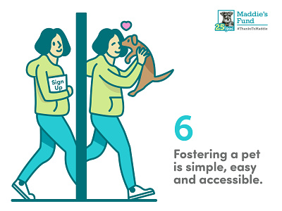 Maddie's Fund - 6th Guiding Principle for Foster Programs accessible animal dog easy foster care icons illustration infographic love rescue shelter sign up simple woman