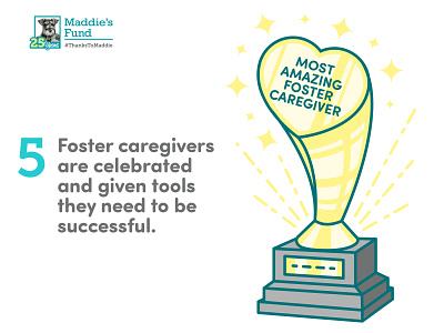 Maddie's Fund - 5th Guiding Principle for Foster Programs animal caregiver celebration foster care goals icons illustration infographic rescue shelter trophy