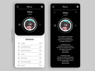 Music Player (Black) android black button color design dribbble feminine halsey indonesia ios music musicplayer pastel portofolio theme ui uidesign uiux userinterface ux