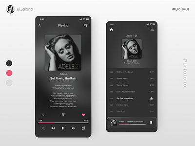 Music Player adele android button daily 100 challenge dailyui dailyui009 design dribbble glass card ios music music player musicplayer portofolio ui uiux ux