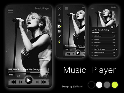 Music Player (Dark Mode) app appdesign application black button dark design dribbble light list mode music music player play player playlist white