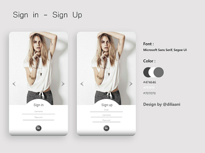 Sign In & Sign Up adobe android appdesign application button design dribbble elegant fashion grey login model register sign in sign up simple style ui uiux ux