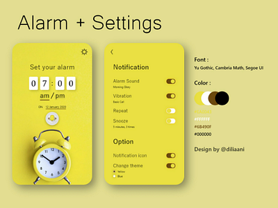 Alarm (Yellow Theme) alarm android appdesign application button clock design dribbble portofolio setting simple ui uiux ux yellow