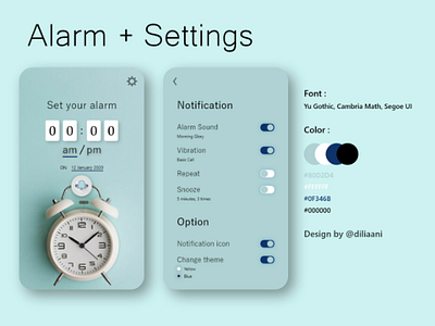 Alarm (Blue Theme) alarm android appdesign application blue button clock design dribbble portofolio setting simple ui uiux ux