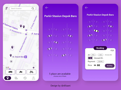 Parking iOS App app appdesign application button bycicle car design interface ios iosdesign motorcycle parking parkir purple simple ui uiux userfriendly ux