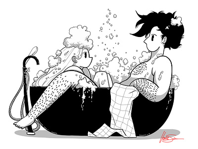 Bubble bath artwork artworks bath blackandwhite books cartoon illustration characterdesign couple creative illustration love original art romantic