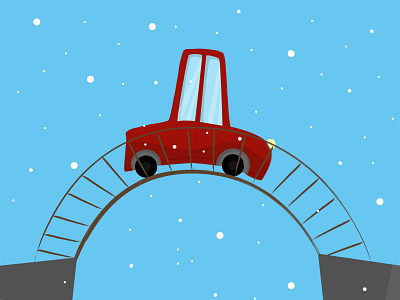 Little car on the bridge. Winter cute illustration graphic design illustration postcard ui vector