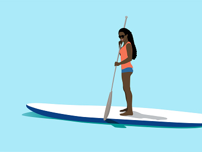 Lady on paddle board ads advertisement african banner boarding character design flat graphic design illustration landscape minimalistic paddle board portrait sea sport style sup ui vector
