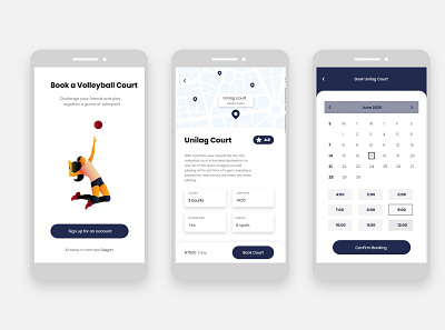 Volleyball booking application illustration ui ux